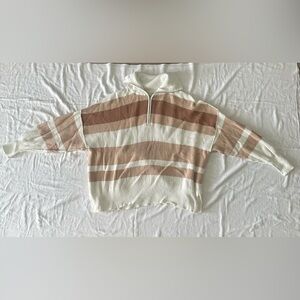 Aerie Ribbed Knit Quarter Zip Sweater in Cream